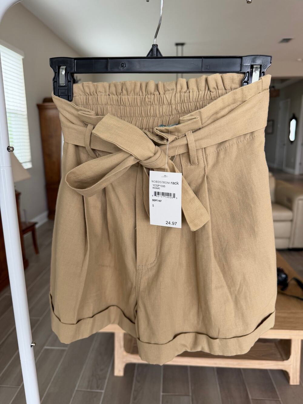 Good Luck Gem Khaki Paperbag Waist Belted Shorts Size S NWT